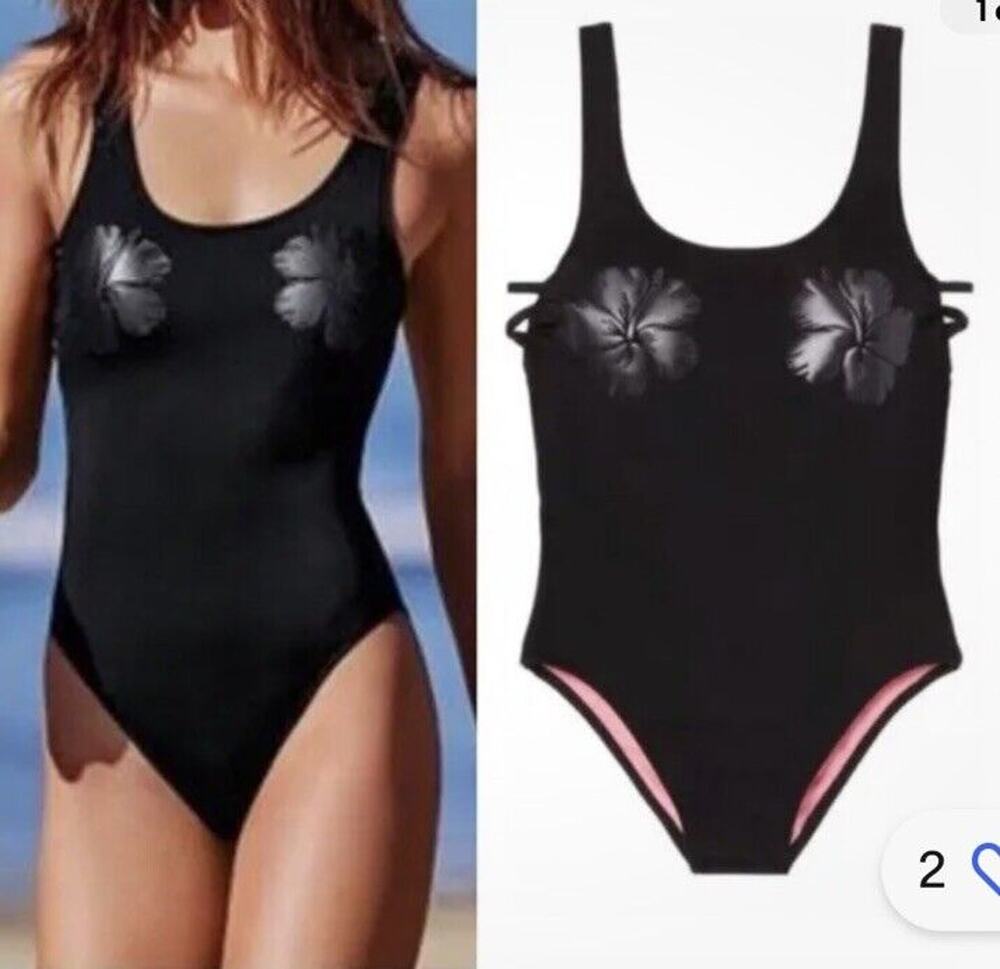 Victorias Secret PINK Womens Sz Large Black One Piece Swimsuit Sexy Hibiscus